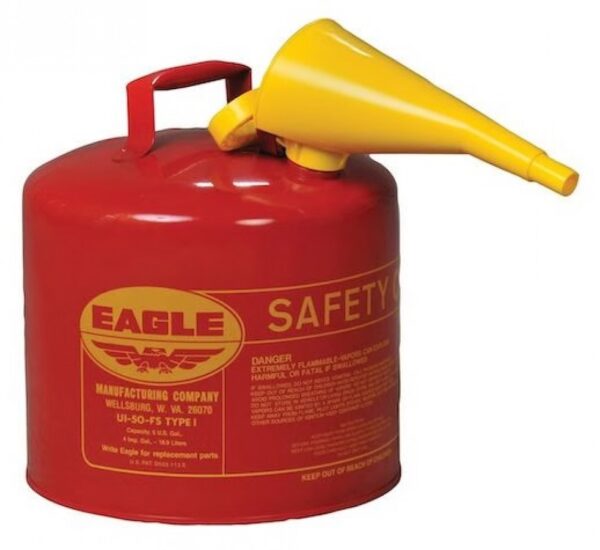 048441221813__59228.jpg 5 Gallon Steel Safety Can for Flammables, Type I, Flame Arrester, Funnel, Red - UI50FS