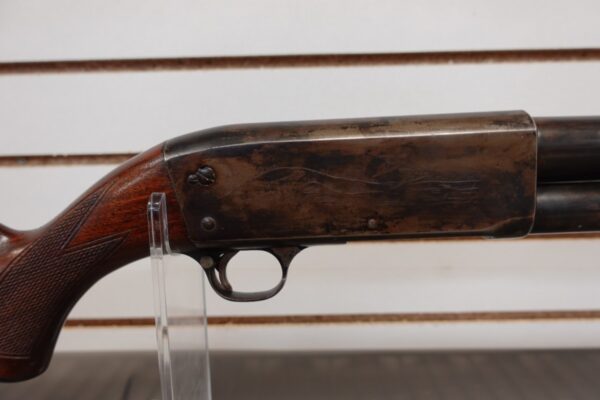 217191-8-__05328.jpg 1949 ITHACA MODEL 37 12 GA 2 3/4" FACTORY ENGRAVED GAME SCENE