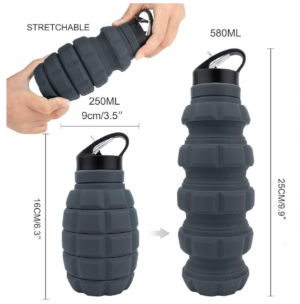 5__77091.png CampCo Caliber Gourmet SILICONE COLLAPSABLE TRAVEL WATER BOTTLE 580ML Reusable Silicone Foldable Water Bottle