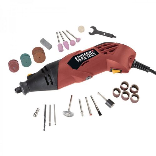 68696-w3__71115.jpg CHICAGO ELECTRIC POWER TOOLS 1.3 Amp Variable Speed Rotary Tool Kit, 31 Piece New in Box