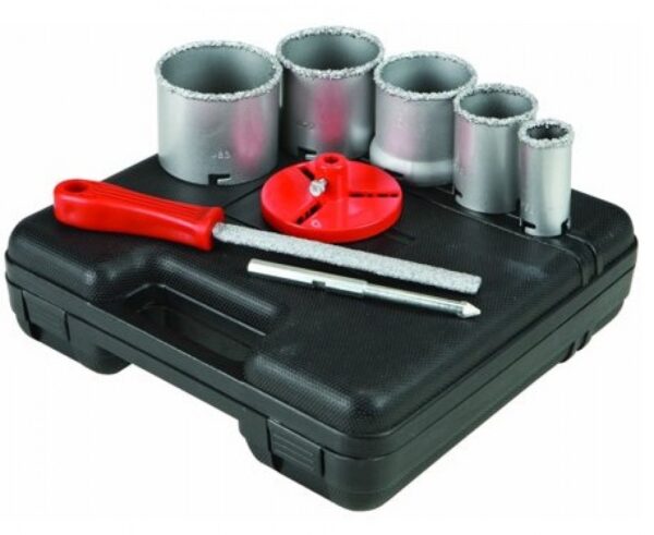 7952__28610.jpg Warrior 9-pc CARBIDE GRIT HOLE SAW SET 69068 1-1/4” to 3-1/4” Pilot Bit Case NEW