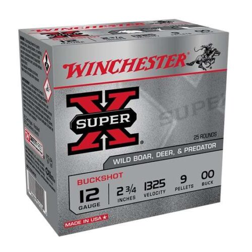 Winchester Super-X Buckshot 12 Gauge 2.75" Chamber 00 Buck 9 Pellets 25Rnds - XB1200VP25