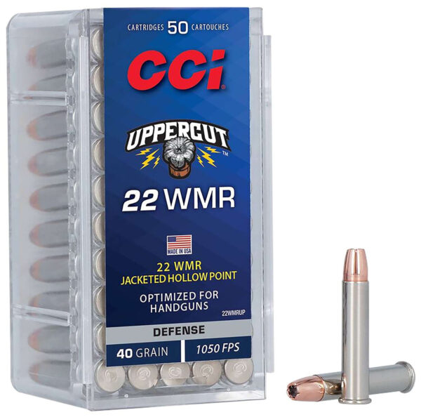 https-images.coreware.com-images-products-1136224-14344035-41526.1749142758.1280.1280__79681.jpg CCI Ammunition Uppercut Defense 22 Winchester Magnum Rimfire (WMR) Ammo 40 Grain Jacketed Hollow Point Box of 50 - 22WMRUP