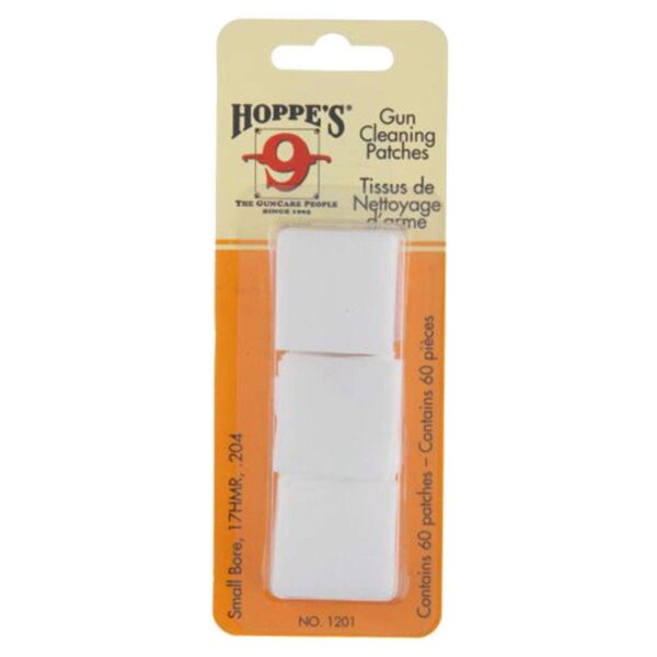 https-images.coreware.com-images-products-158737-14107606__94785.jpg Hoppes Gun Cleaning Patches Small Bore 17HMR /.204- 60Patches - 1201