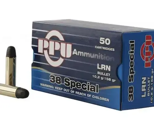 https-images.coreware.com-images-products-18257-14247153__68154.webp PPU Handgun .38 Special 158 Grain Lead Round Nose Brass Cased Pistol Ammunition 50Box - PPH38SL