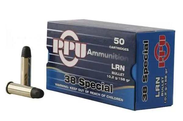 https-images.coreware.com-images-products-18257-14247153__68154.webp PPU Handgun .38 Special 158 Grain Lead Round Nose Brass Cased Pistol Ammunition 50Box - PPH38SL