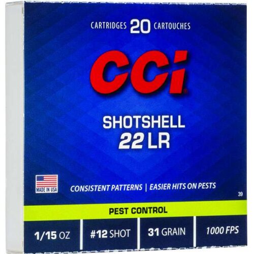 CCI Ammunition Shotshell 22LR Ammo 31 Grain #12 Lead Shot Box of 20 - 0039