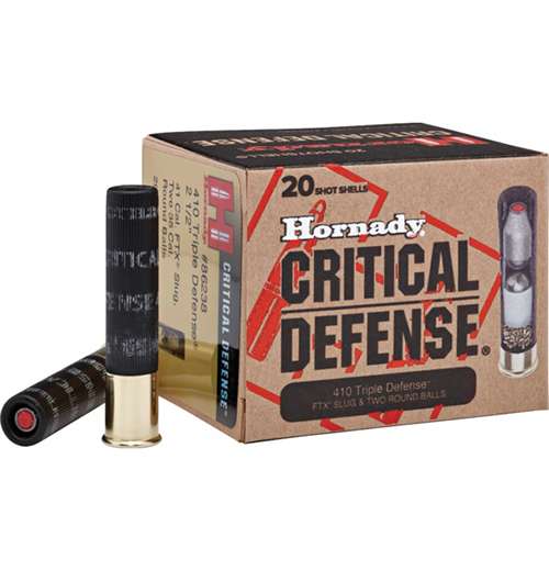 https-images.coreware.com-images-products-25773-14259475__97066.jpg Hornady Critical Defense 410 Gauge 2.5" Lead 2 Round Balls/1 Slug 35 Cal/41 Cal 20 Bx - 86238
