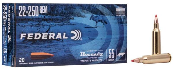 https-images.coreware.com-images-products-363390-14251427__79156.jpg Federal Ammunition Varmint & Predator 22-250 Rem 55 gr Hornady V-Max Ammo 20Rounds V22250VM2