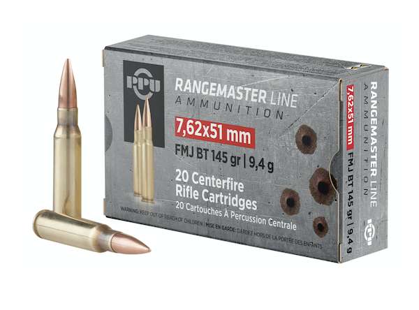 https-images.coreware.com-images-products-460376-14247161__21833.jpg PPU Rangemaster 7.62x51mm NATO 145 gr Full Metal Jacket Boat Tail (FMJBT) 20Rounds PPRM762