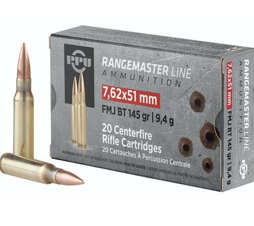 https-images.coreware.com-images-products-460376-14247161__67588.jpg PPU Rangemaster 7.62x51mm NATO 145 gr Full Metal Jacket Boat Tail (FMJBT) 20Rounds PPRM762