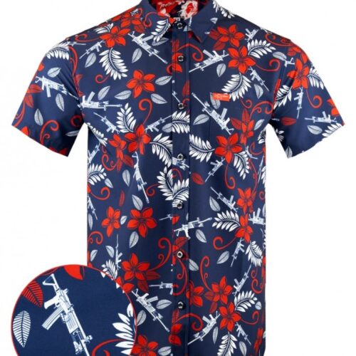RETRO RIFLE PATRIOTIC HAWAIIAN BUTTON DOWN