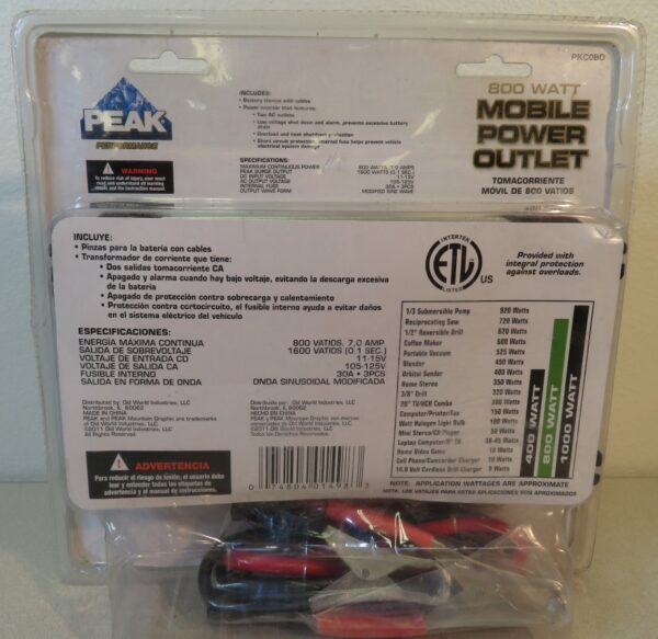 pkcobd-2__98292.jpg Peak PKCOBD 800 Watt Mobile Power Outlet Inverter New in Box