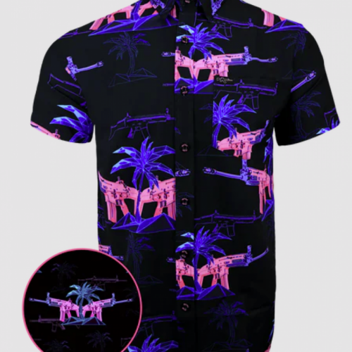 RETRO RIFLE THE PALM BLACK/PINK BUTTON DOWN