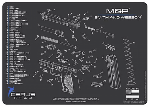 screenshot-2025-08-29-161436__94545.png Cerus Gear Cleaing Mat S&W M&P SHIELD SCHEMATIC; Charcoal Gray/Cerus Blue