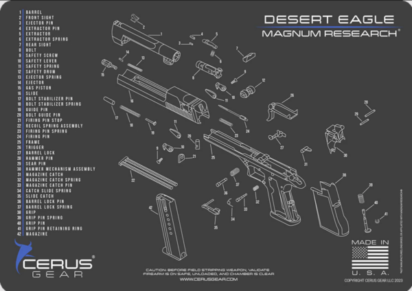 screenshot-2025-08-29-163123__84200.png Cerus Gear Cleaning Gear Magnum Research Desert Eagle Schematic Handgun Mat - Charcoal Gray/Cerus Blue