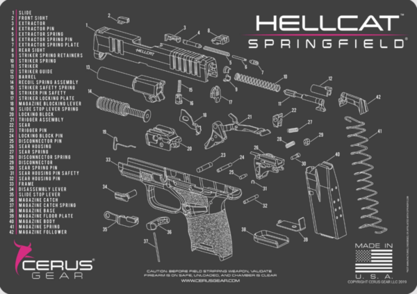 CERUS GEAR CLEANING MAT SPRINGFIELD HELLCAT SCHEMATIC - CHARCOAL GRAY/PINK